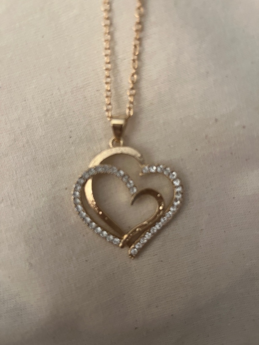 Gold Heart Pendant Necklace with Cubic Zirconia Accents